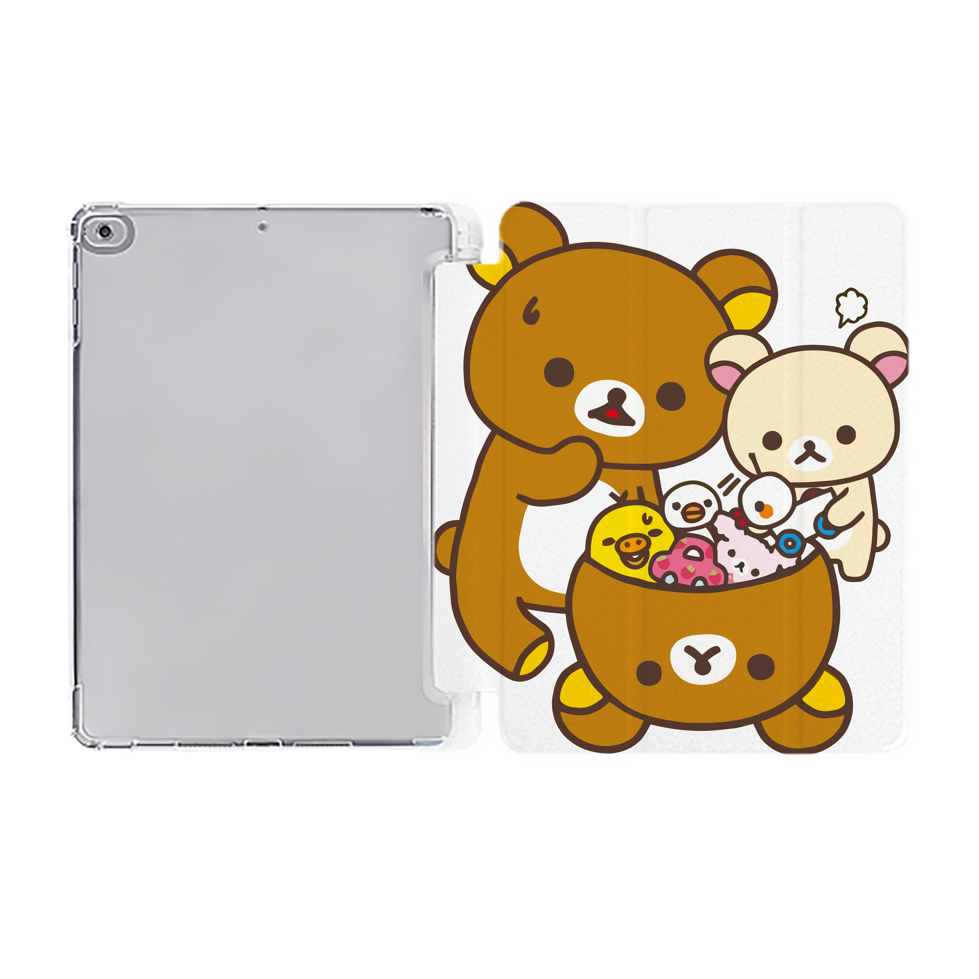 （画像用） リラックマ リラックマ キイロイトリ Rilakkuma Korilakkuma Kiiroitori IPad ケース ペン収納付き 三つ折りスタンド PUレザー×シリコン 対応機種9.5/10.5/10.9インチ